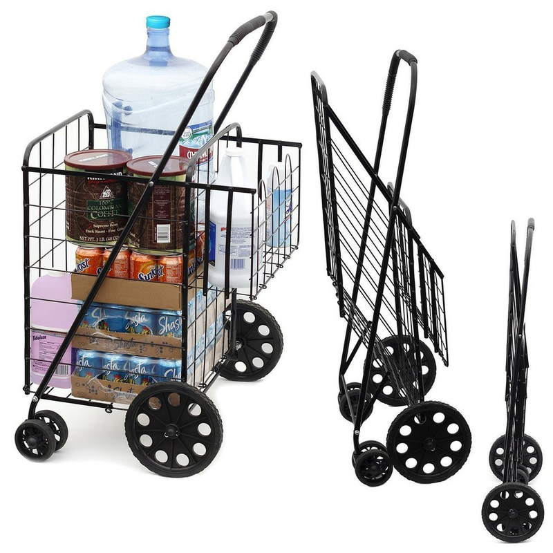Heavy Duty Folding Shopping Cart With Lockable Wheels - Rolling Grocery Cart, Made In USA