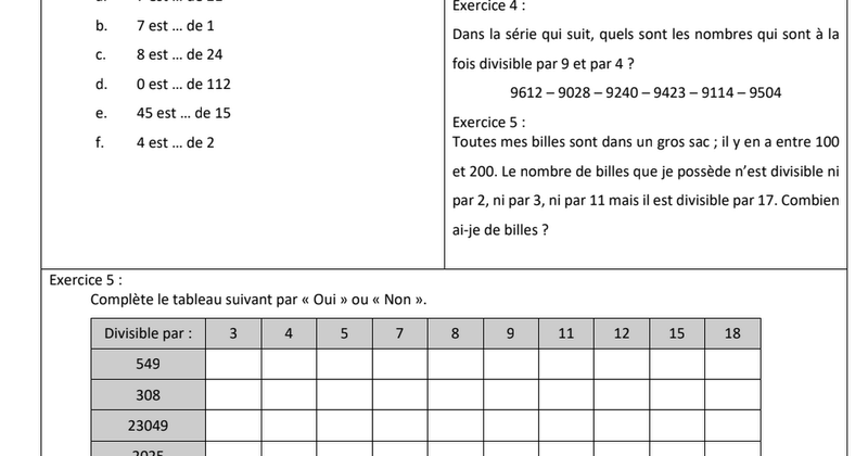 Diviseurs Et Multiples Exercices Corrigés 6ème Pdf 6543.netboard.me